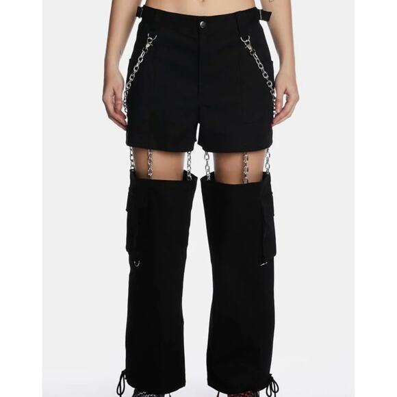Black Chain-Linked Convertible Pants‎ With Cargo Pockets Size XXS - Picture 2 of 11